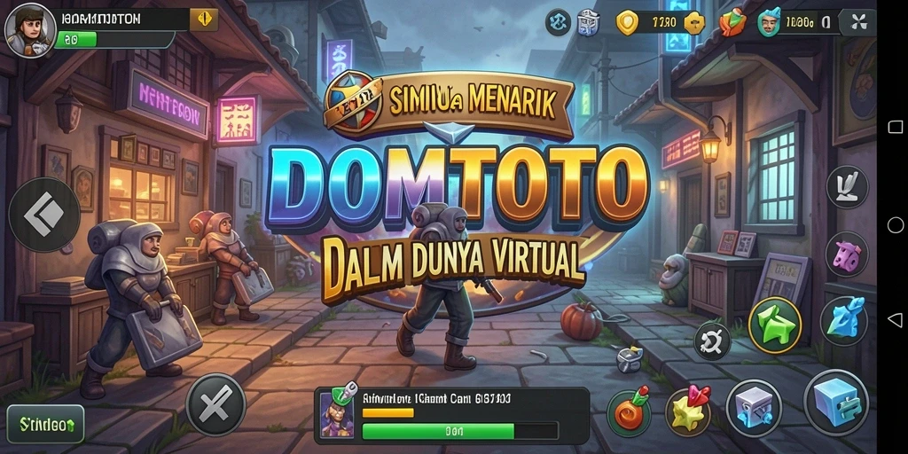 Screenshot utama DOMTOTO menampilkan gameplay simulasi yang dinamis dan interaktif.