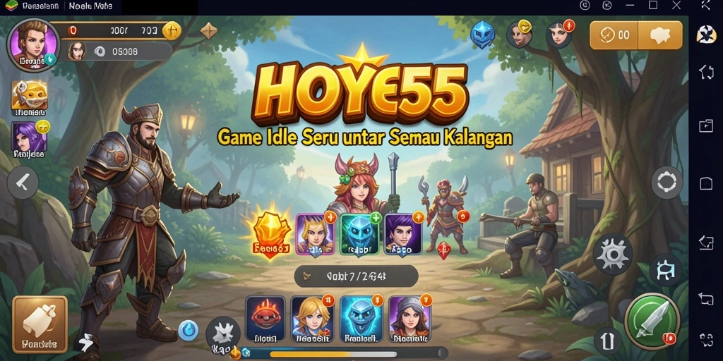 Screenshot gameplay HOYE55 menampilkan karakter yang mengumpulkan sumber daya dengan mudah.
