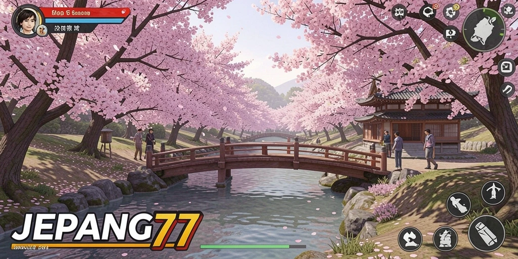 Screenshot utama JEPANG77 menampilkan interaksi pemain dalam simulasi kehidupan Jepang.