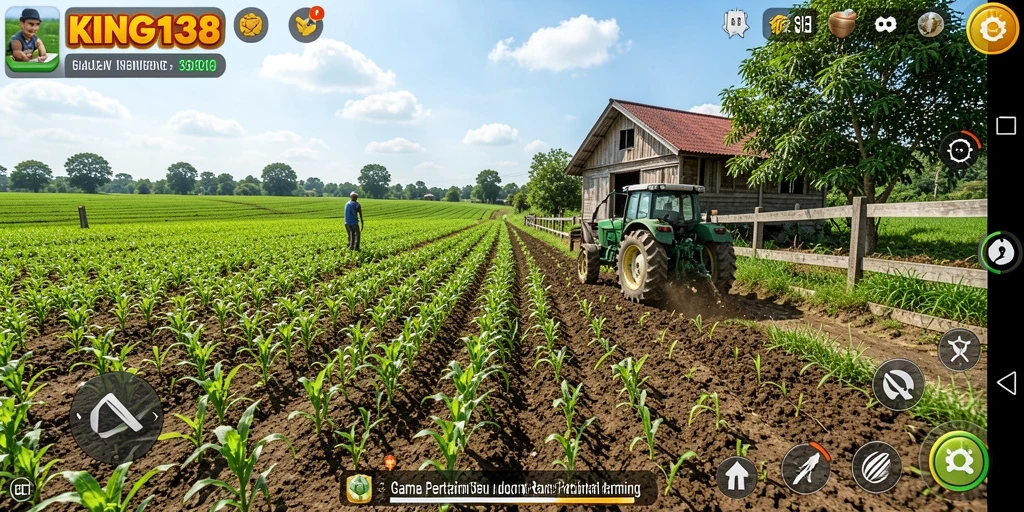 Tampilan gameplay KING138 yang menampilkan aktivitas bertani yang seru.