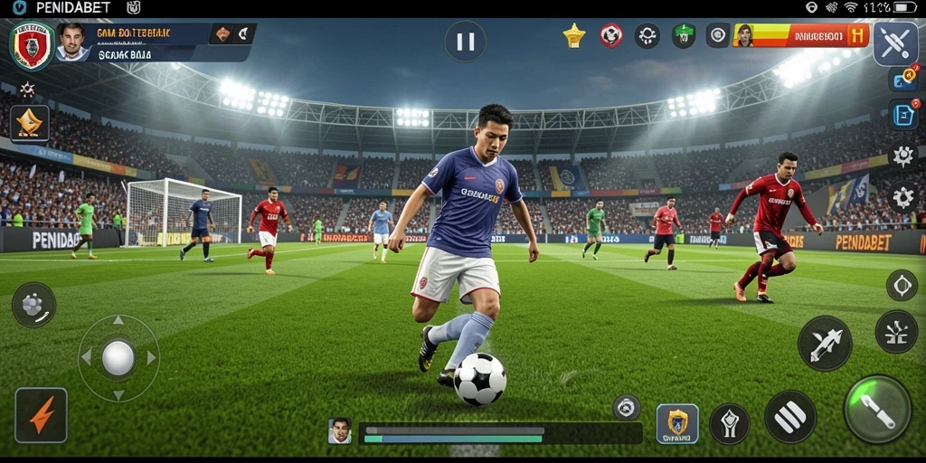 Tampilan gameplay seru di lapangan sepak bola.
