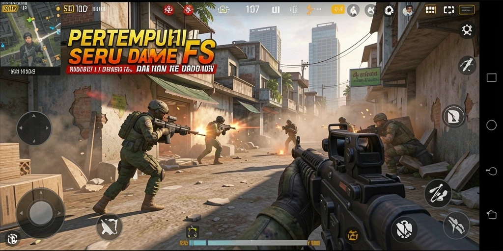 Tampilan menarik dari gameplay intens SD107 dengan aksi FPS yang seru.