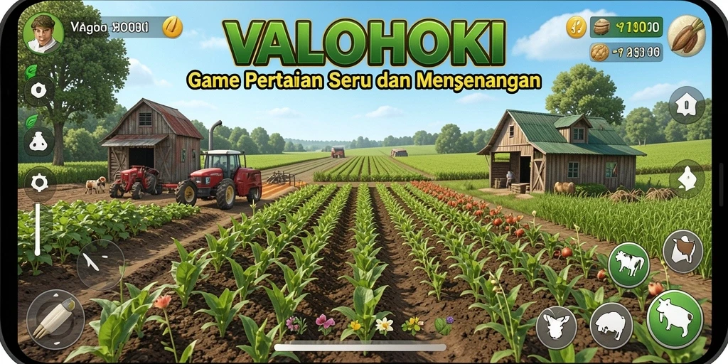 Screenshot gameplay VALOHOKI yang menunjukkan keseruan bertani.