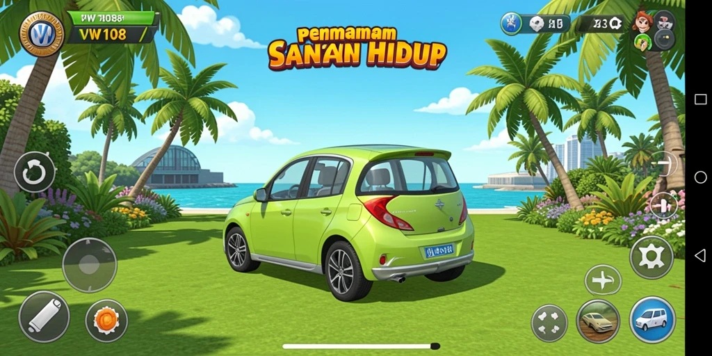 Screenshot gameplay VW108 menampilkan suasana permainan yang ceria dan menyenangkan.
