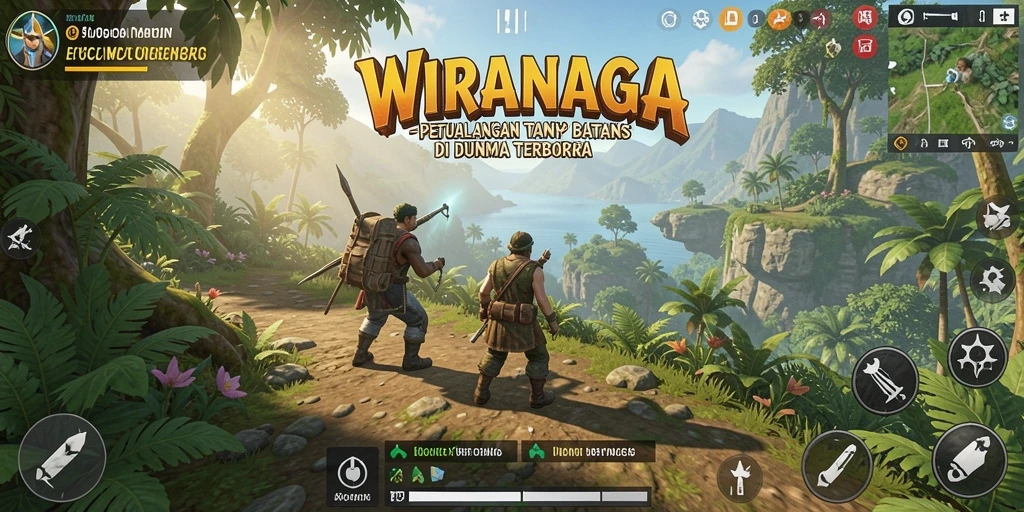 Tangkapan layar utama gameplay WIRANAGA menampilkan eksplorasi dunia terbuka yang menakjubkan.